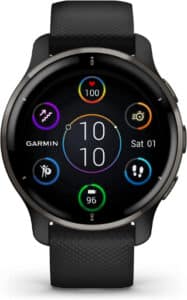 Garmin Venu 2 Plus - Montre connectée GPS multisports avec appels via Bluetooth et suivi santé- Gray avec bracelet silicone noir - Boîtier 43 mm